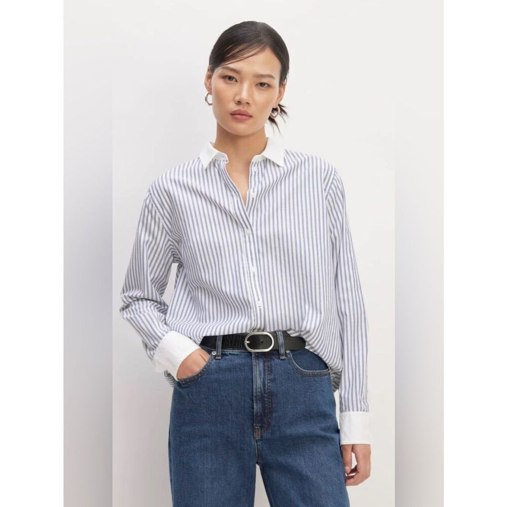 New Everlane THE MUST-HAVE SHIRT IN SILKY COTTON in Mariner Blue/ White Size 0